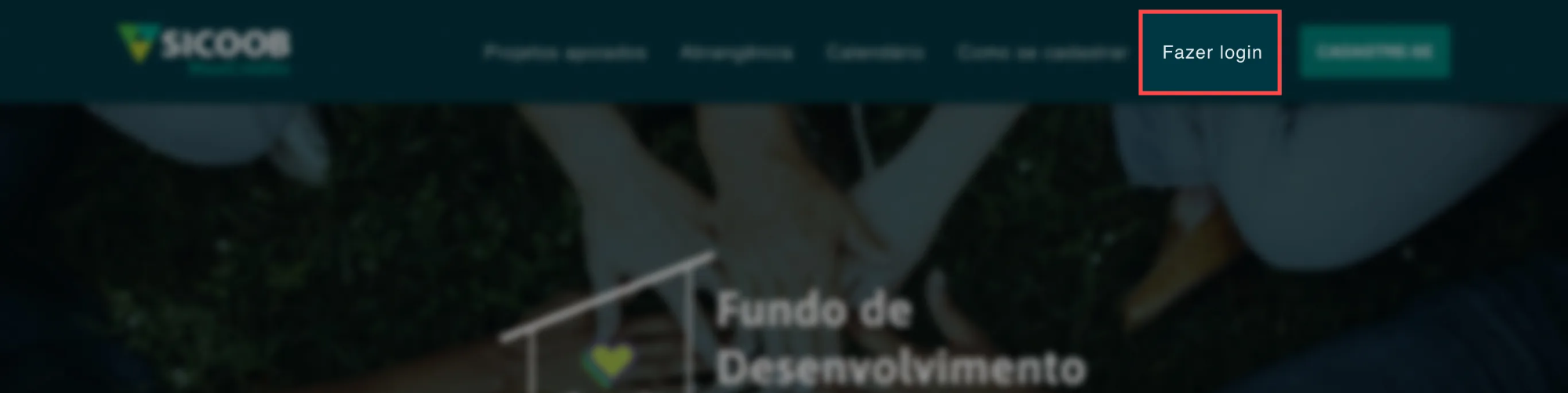 Botão de "Login" na página inicial do FDS