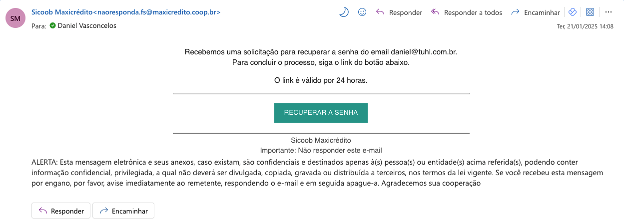 E-mail de recuperação de senha