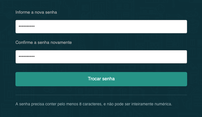 Tela de troca de senha