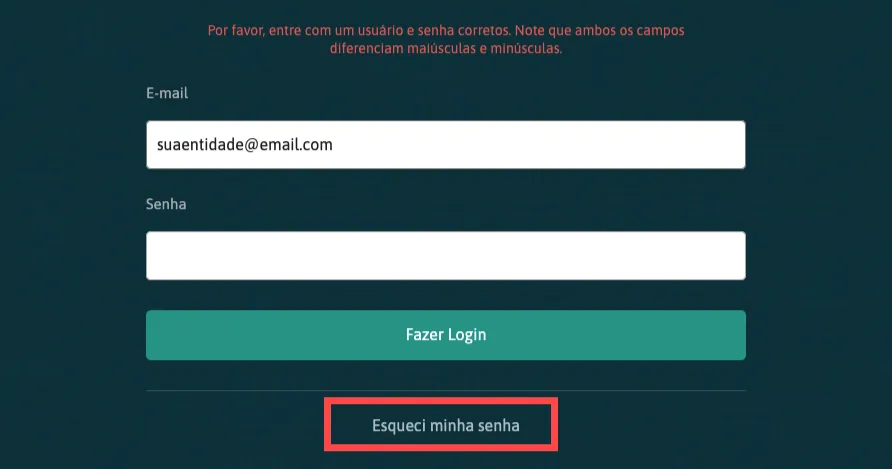 Botão de "Esqueci minha senha"