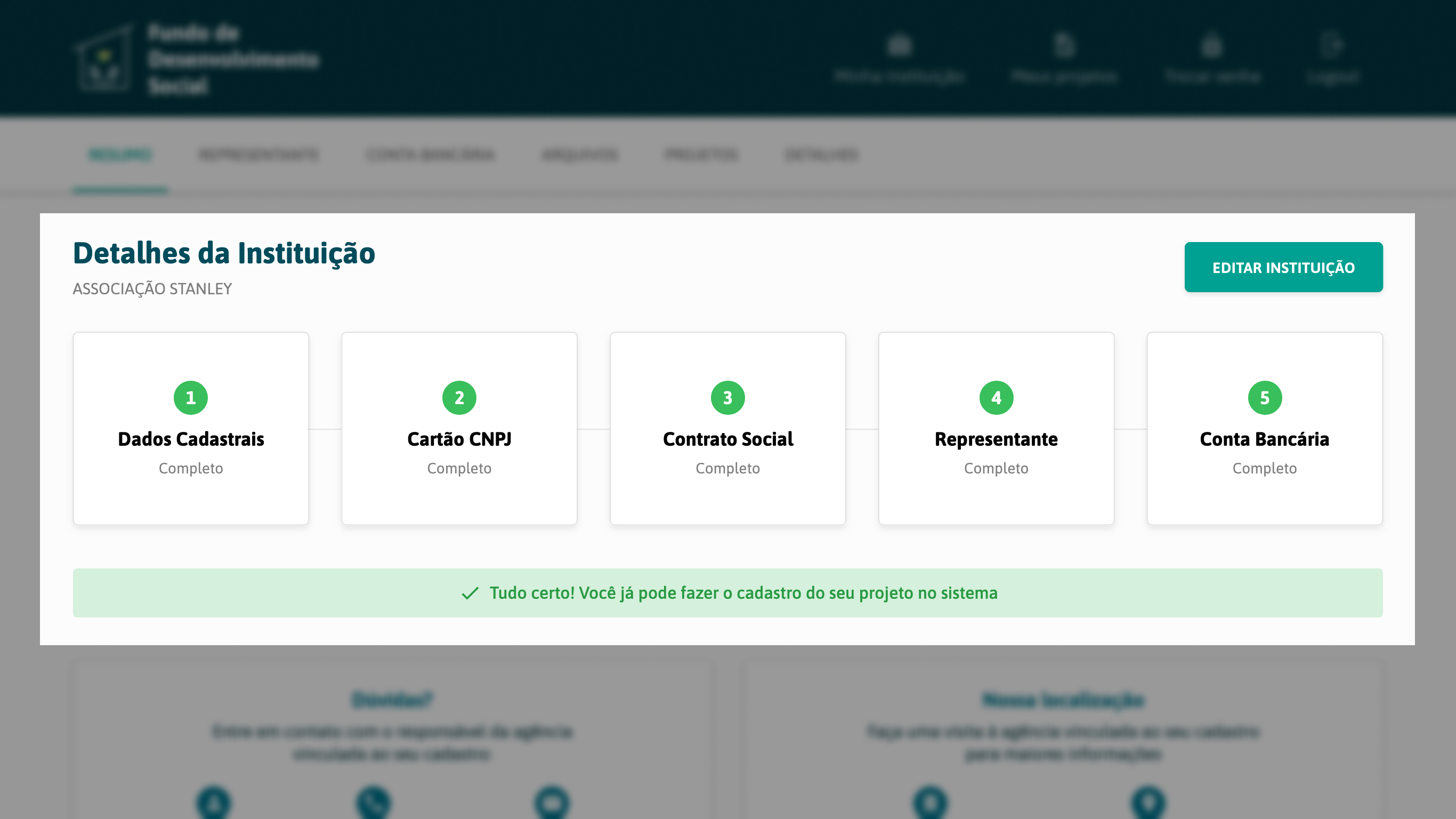 Cadastro de instituição completo